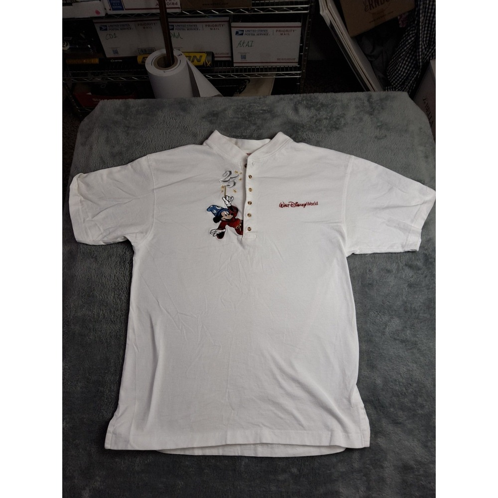 Vintage Mickey‎ Inc. Walt Disney World 25th 1/4 Button Wizard Mickey T-Shirt Med